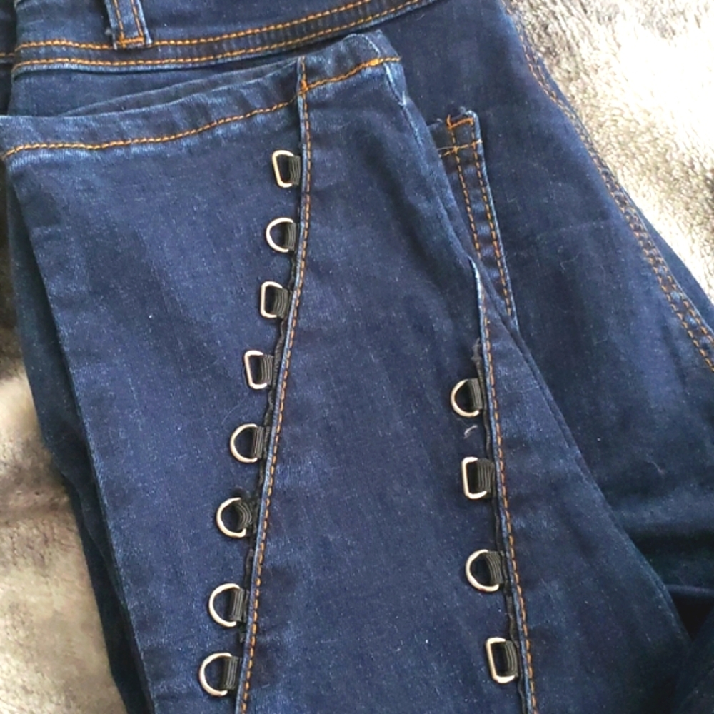 Blue Jeans with Metal Loops down the legs
